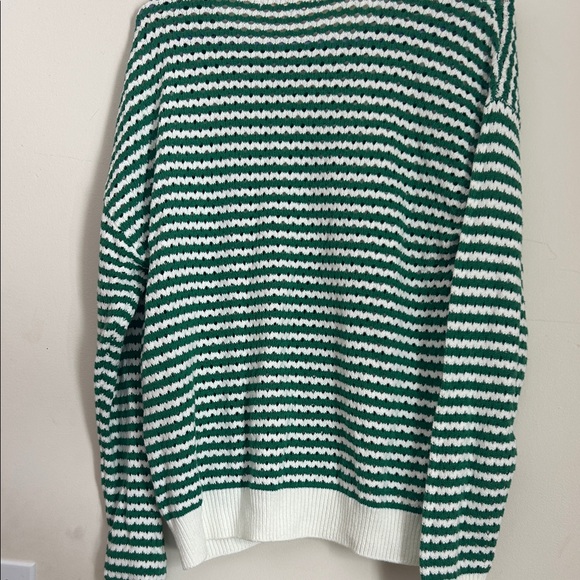 Green and White Striped Sweater - Picture 3 of 4